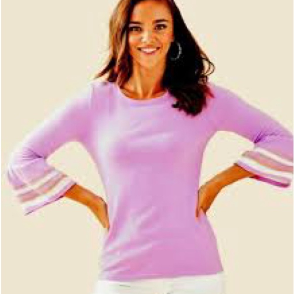 Lilly Pulitzer Callee Knit Top w/ Bell Sleeves in Lilac Fressia Sz M